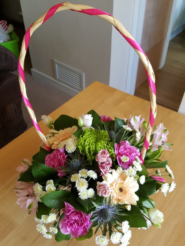 Pink and White Posy Basket